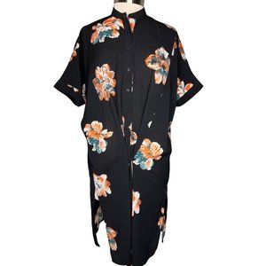 Kimono by Villa dress shirt button front size small black with peach and green f